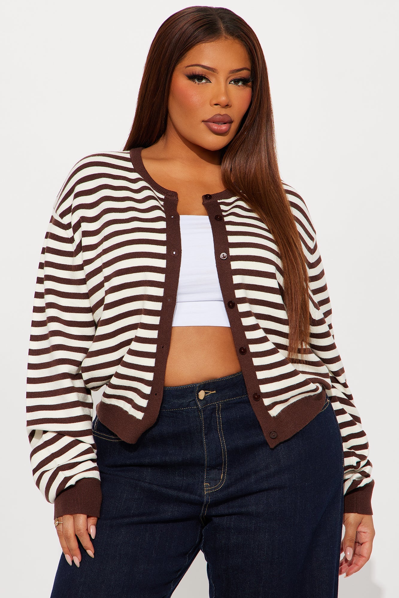 All Out Stripe Cardigan Sweater  - Chocolate/Combo