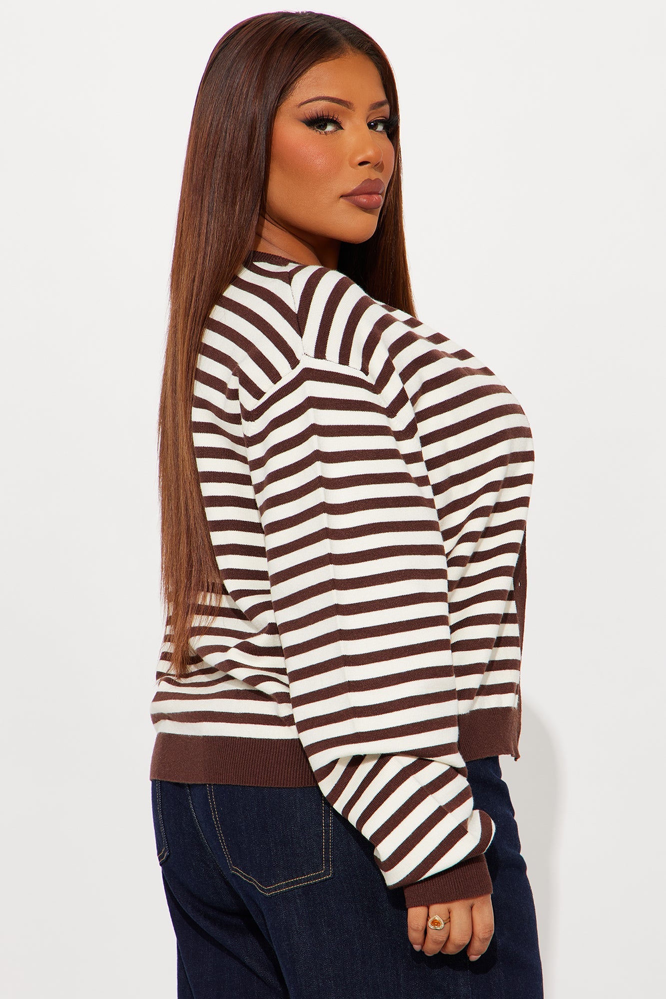 All Out Stripe Cardigan Sweater  - Chocolate/Combo
