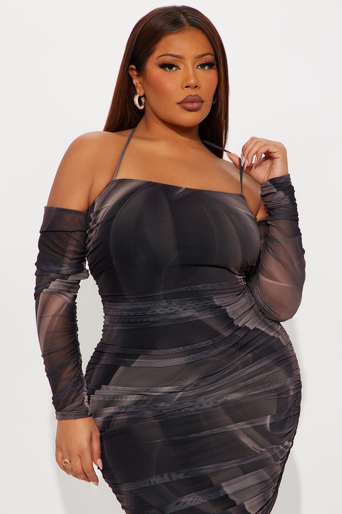 All About The Drama Mesh Midi Dress - Black/combo