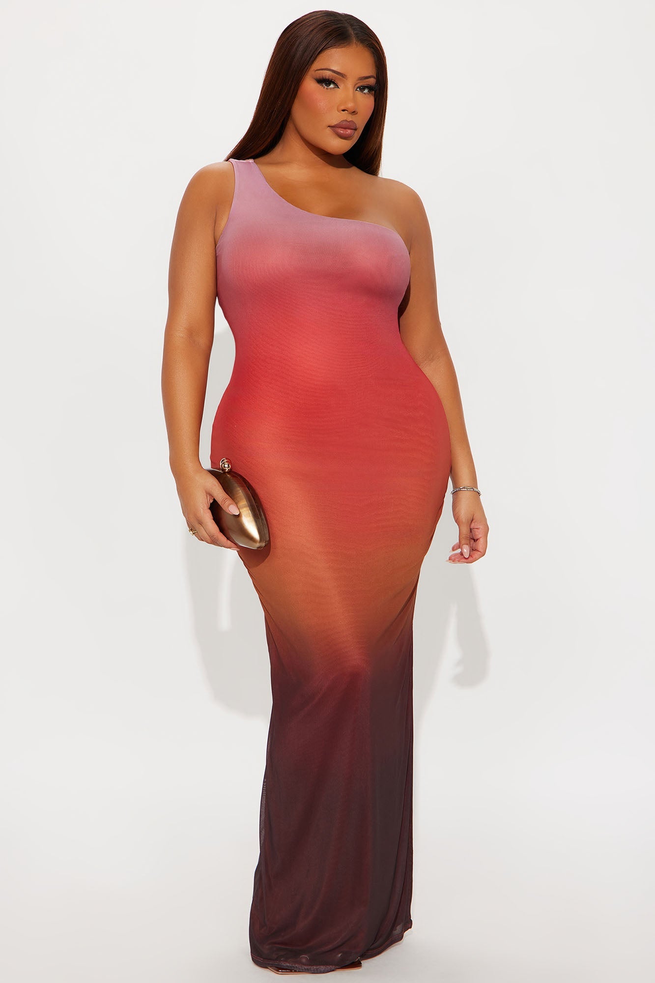 Adika Mesh Ombre Maxi Dress - Red/combo