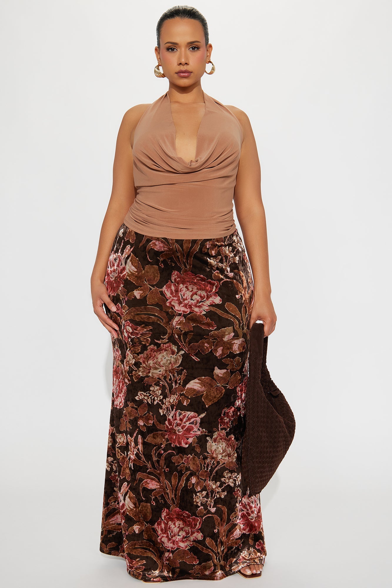 Bella Dark Floral Velvet Maxi Skirt - Multi Color