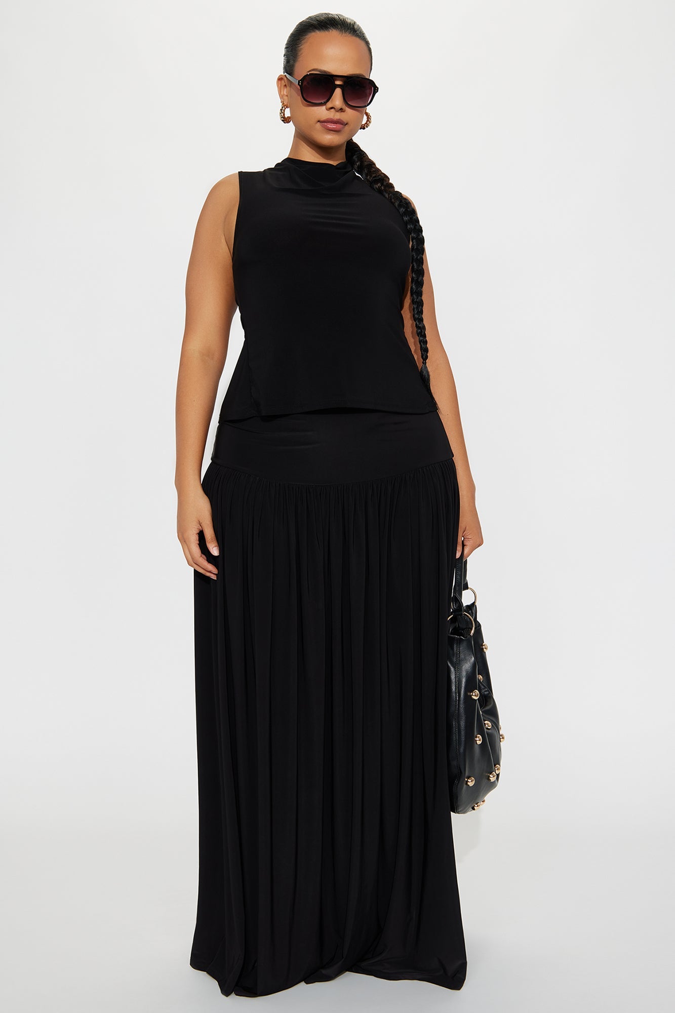 Marnie Tiered Drop Waist Maxi Skirt - Black
