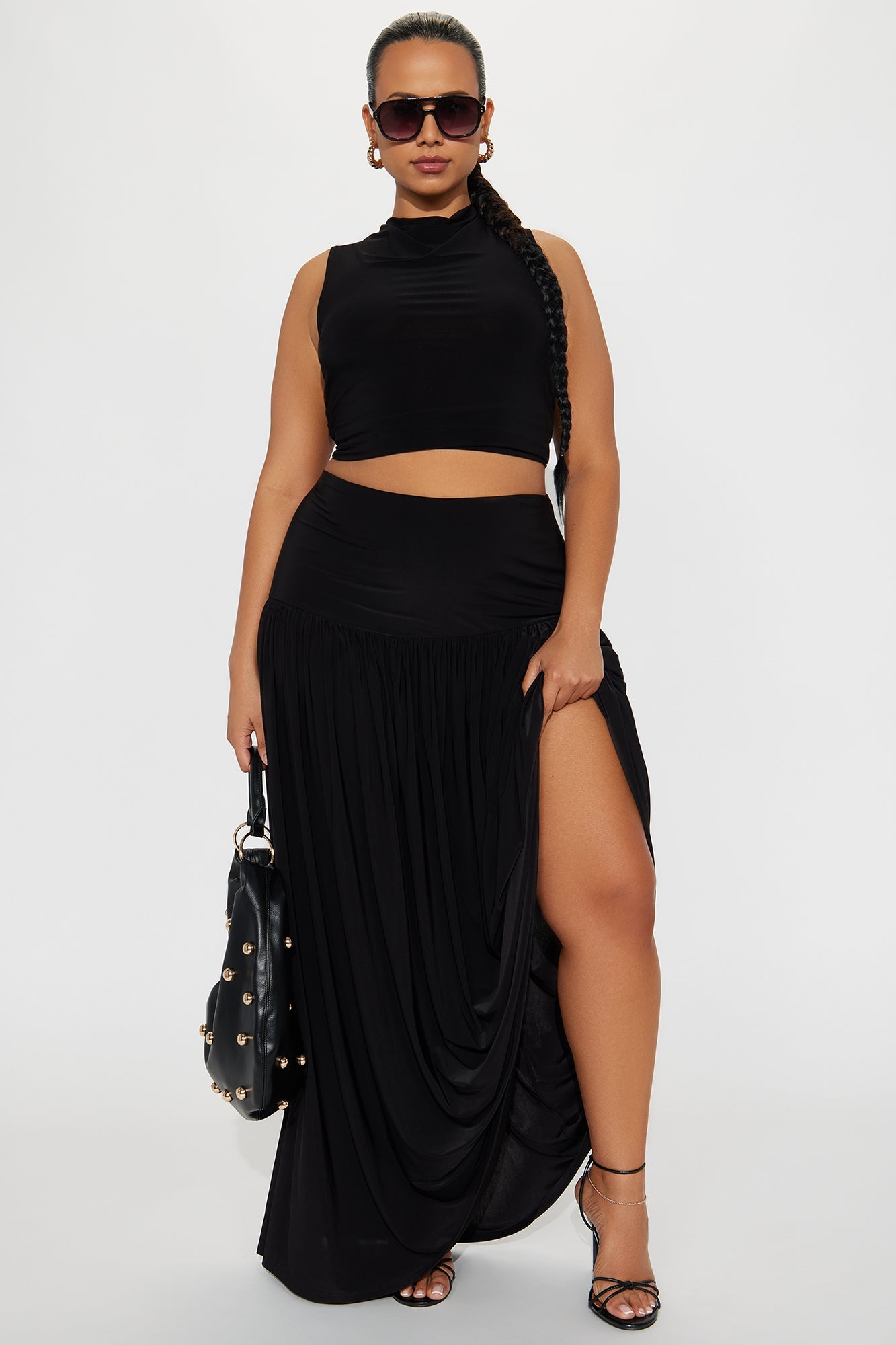 Marnie Tiered Drop Waist Maxi Skirt - Black