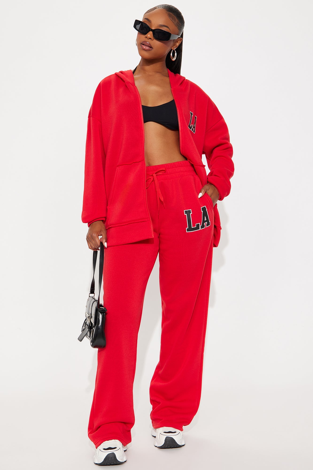 LA Oversized Fleece Pant Set - Red
