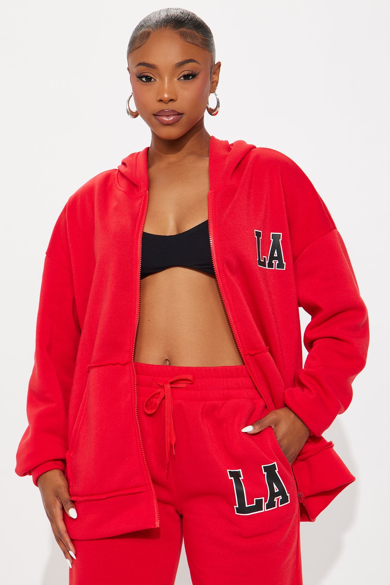 LA Oversized Fleece Pant Set - Red
