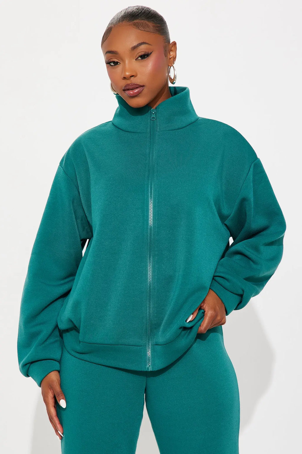 Demi Zip Up Fleece Pant Set - Hunter 