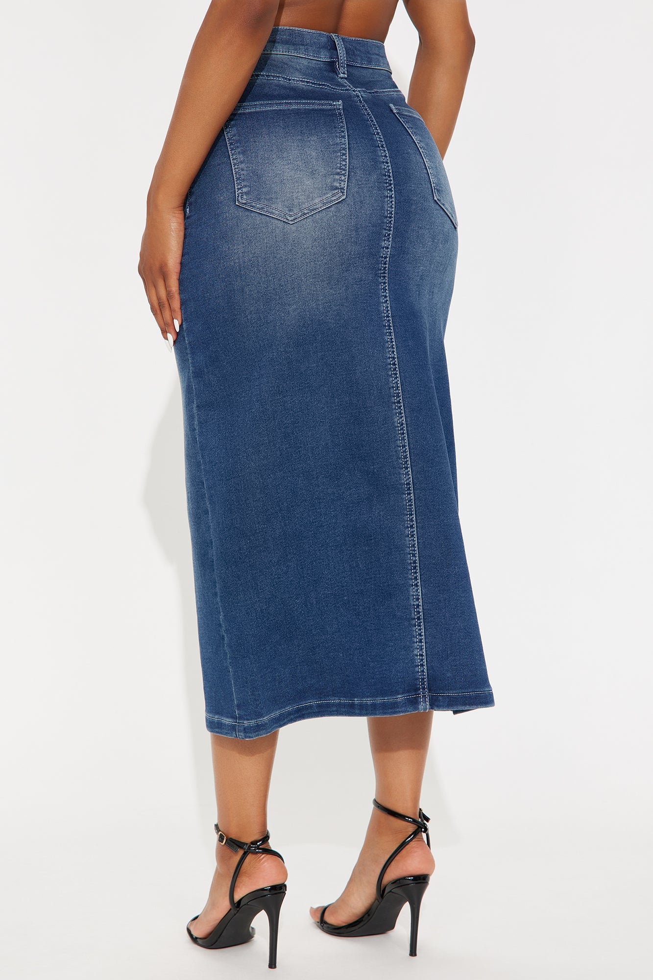 Kelly French Terry Denim Midi Skirt - Medium Wash
