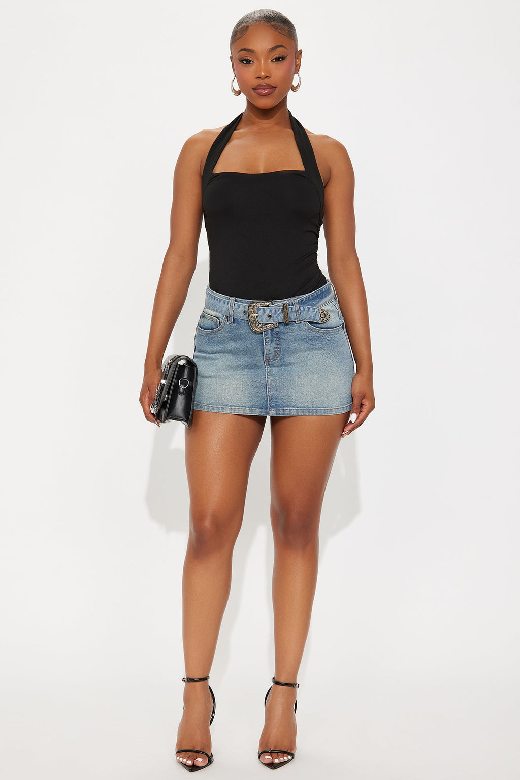 Carson Belted Denim Micro Mini Skirt - Light Wash