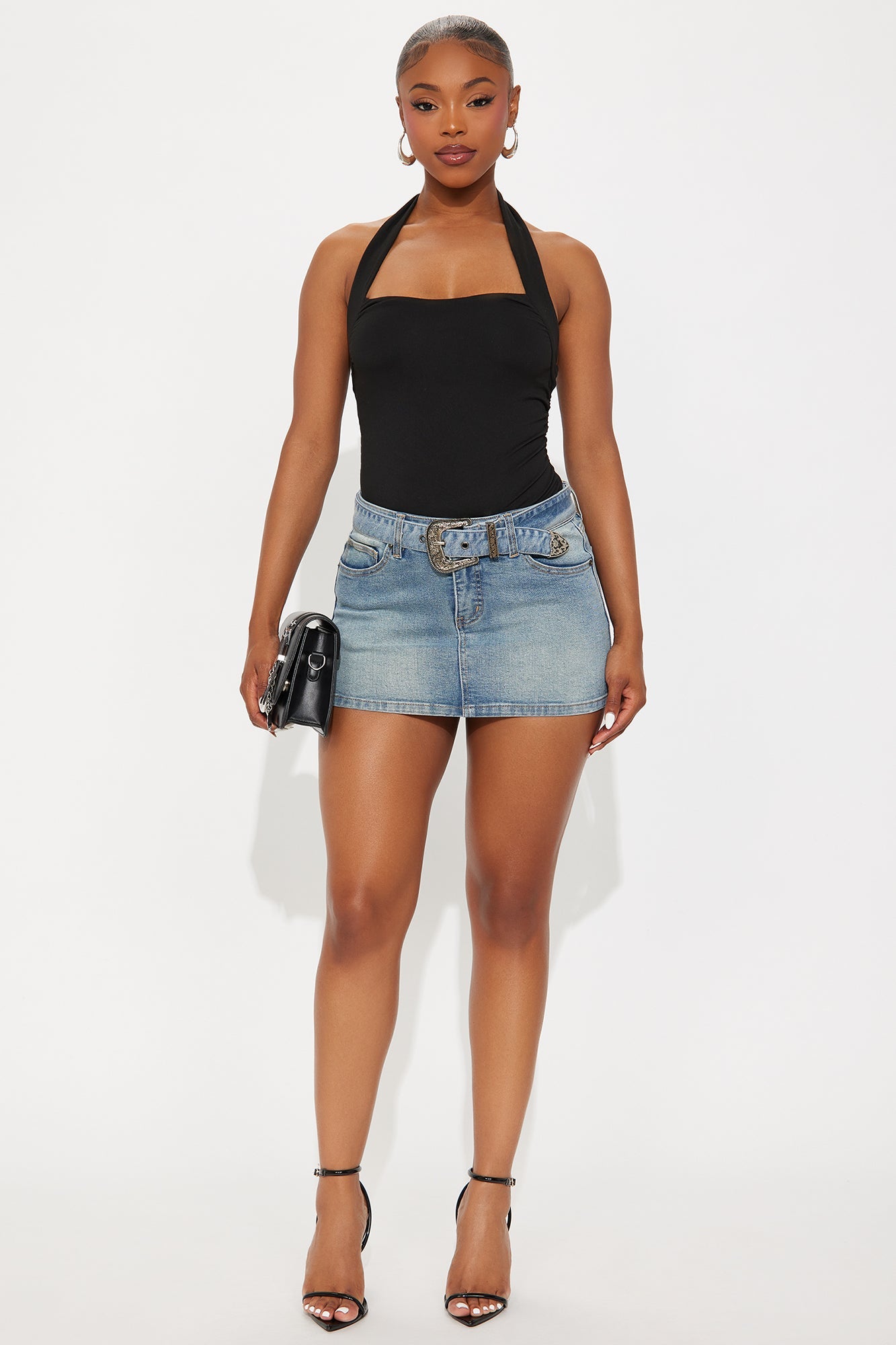 Carson Belted Denim Micro Mini Skirt - Light Wash