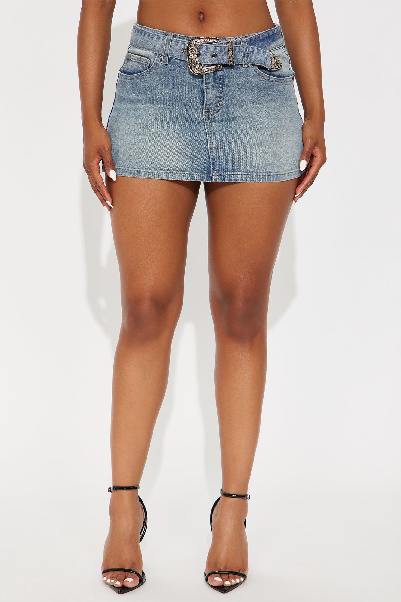 Carson Belted Denim Micro Mini Skirt - Light Wash