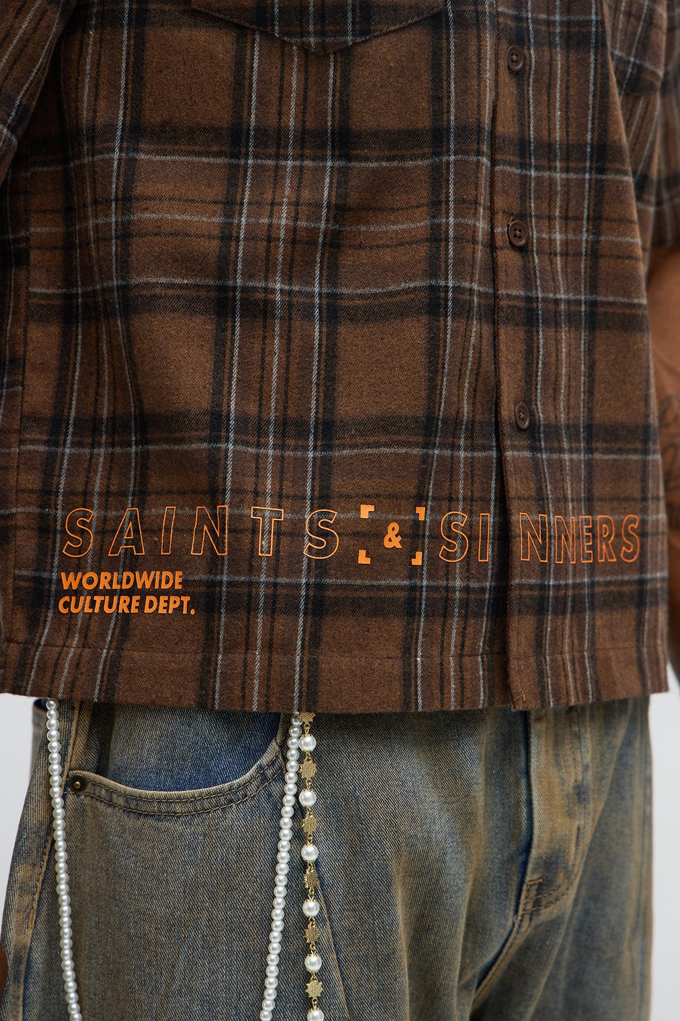 Culture Plaid Cropped Button Up Shirt - Brown