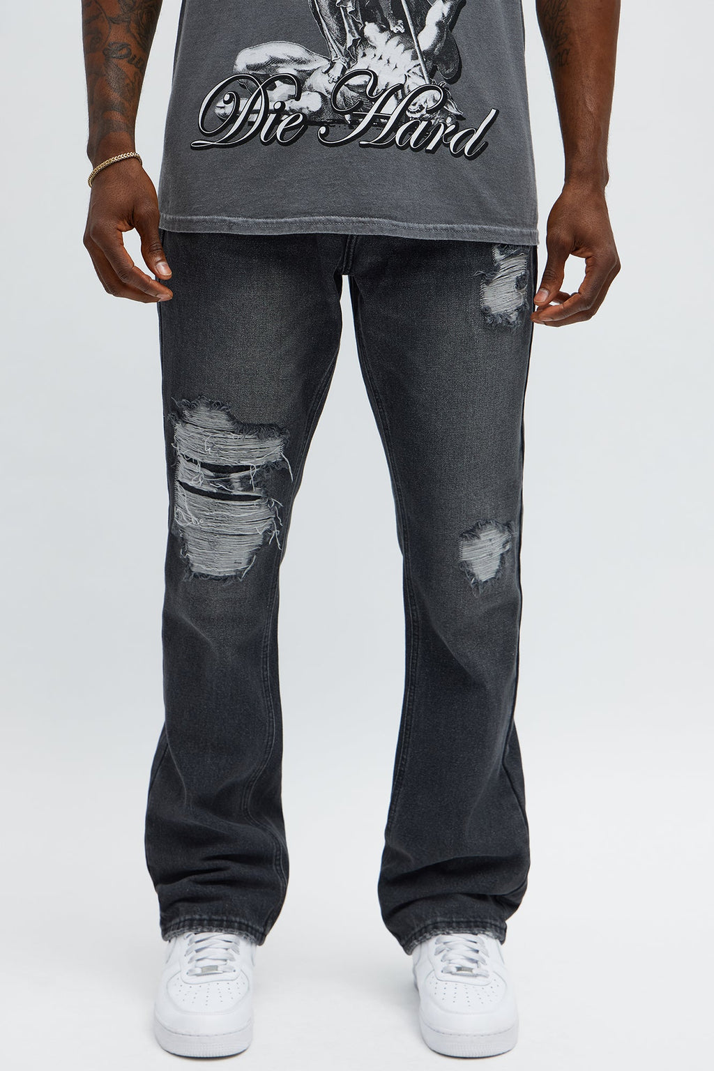 Stacked Slim Flare Looking Through Me Ripped Jeans - Black Wash