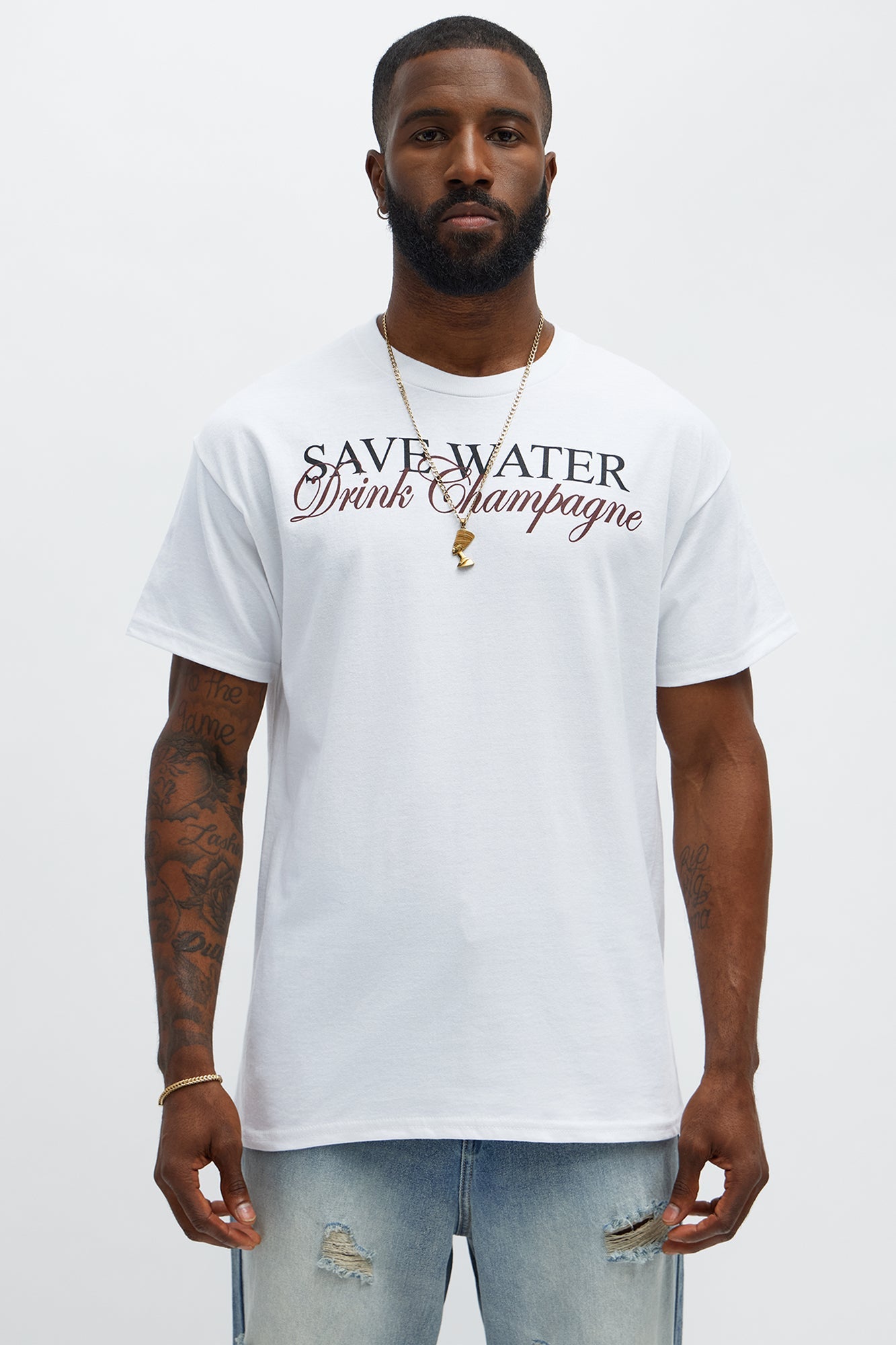 Save Water Drink Champagne Short Sleeve Tee - White