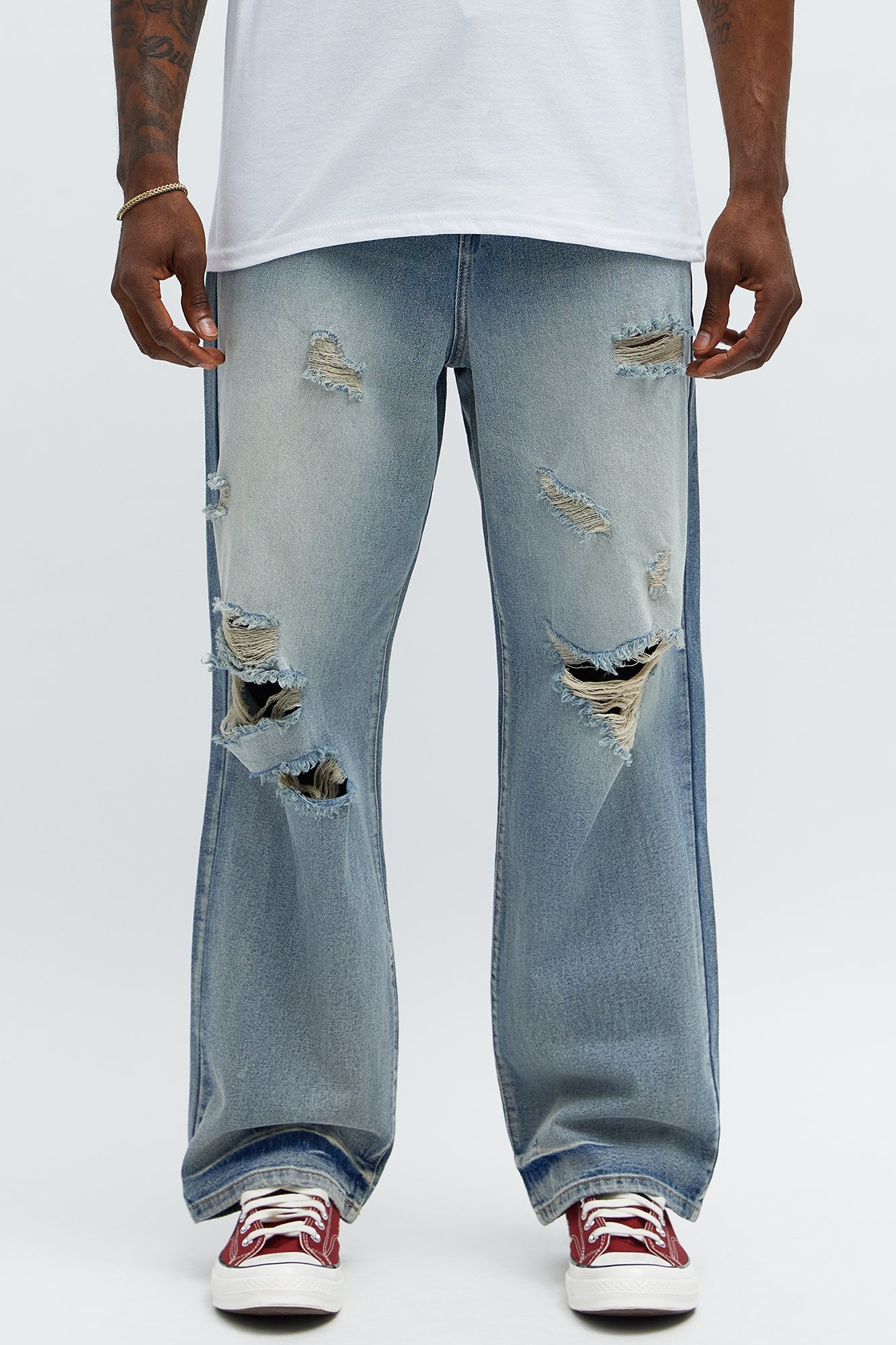 Baggy Wish You Could Distressed Jeans - Medium Blue Wash