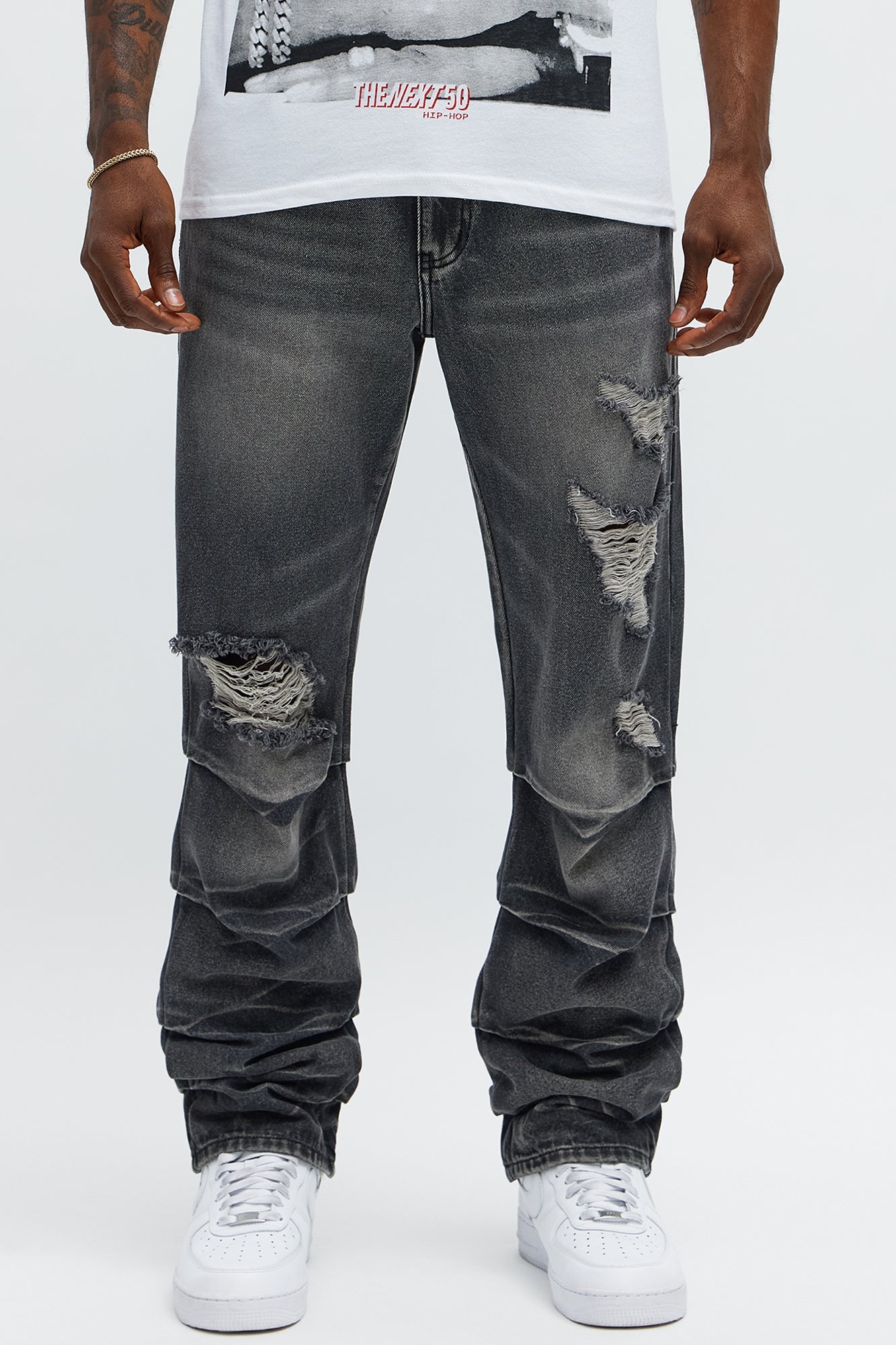 Straight Down The Street Ripped Jeans - Black Wash