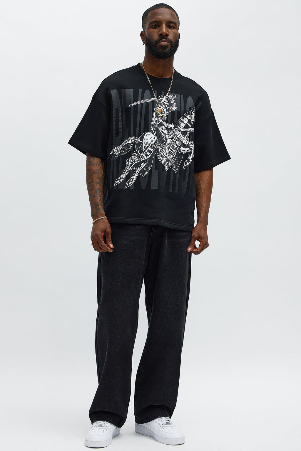 Tyson Oversized Crusader Printed Short Sleeve Tee - Black