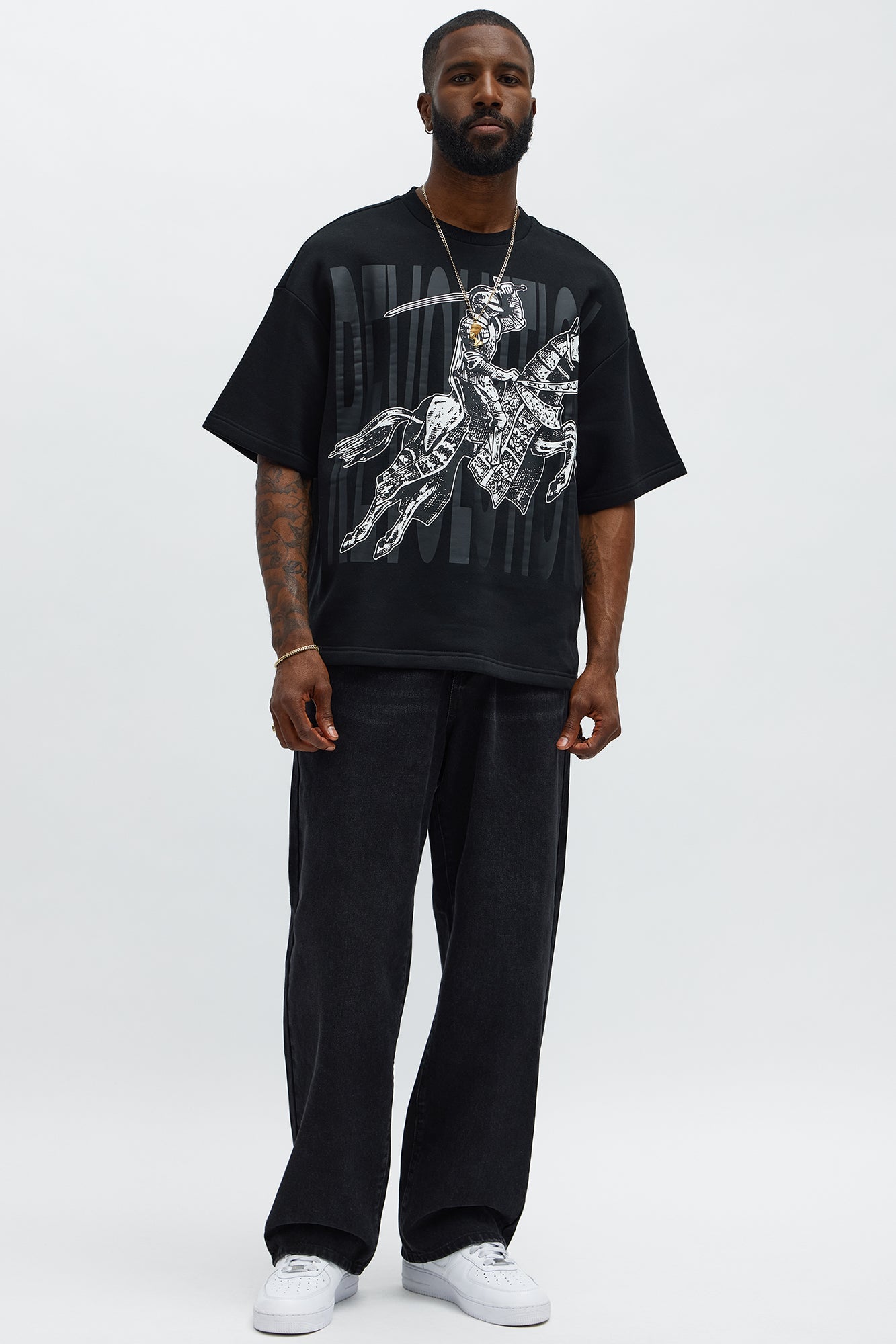 Tyson Oversized Crusader Printed Short Sleeve Tee - Black