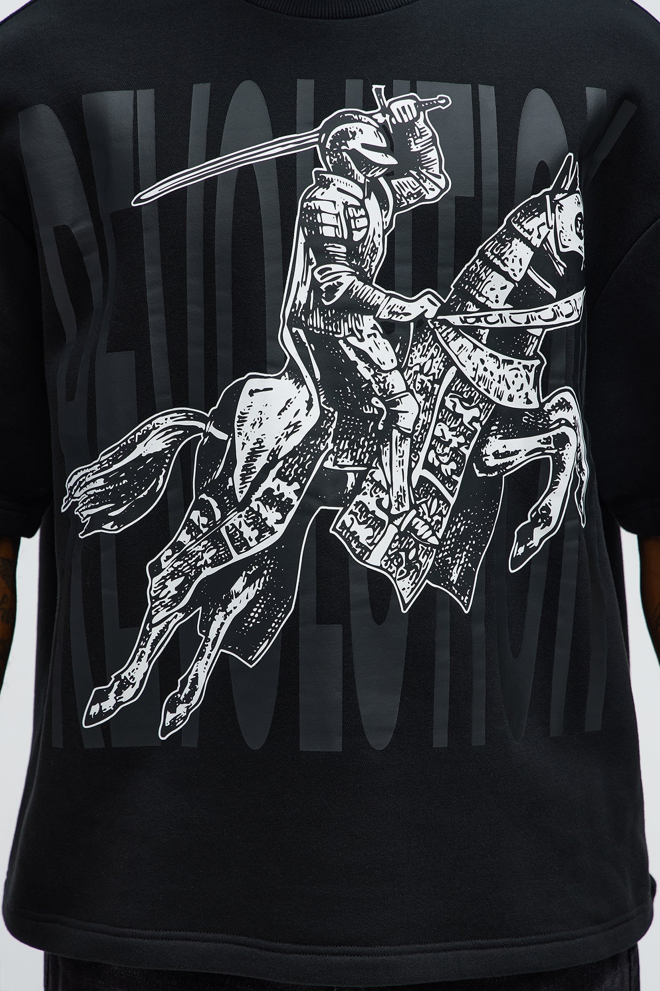 Tyson Oversized Crusader Printed Short Sleeve Tee - Black