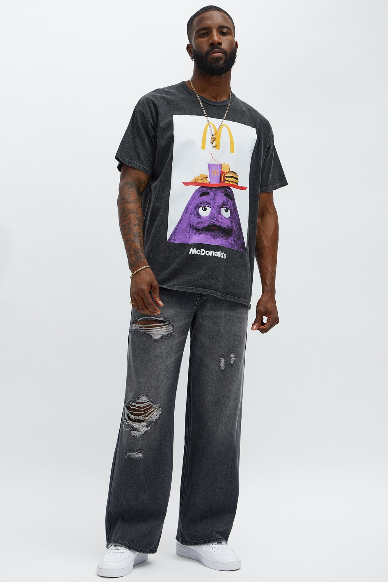 Baggy Putting In Work Ripped Jeans - Black Wash