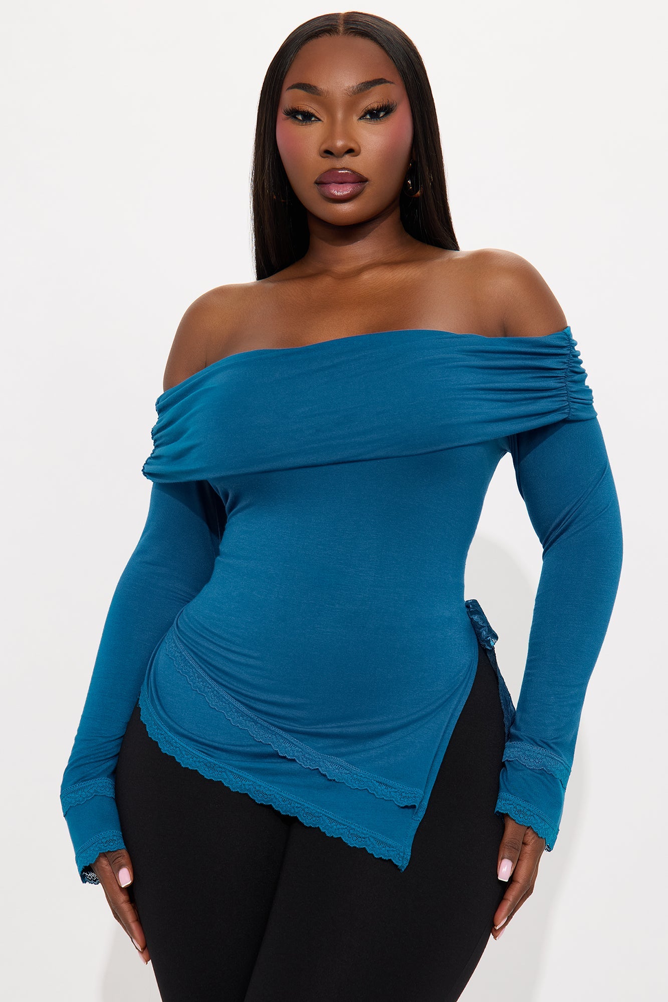 Minnie Asymmetrical Off Shoulder Top - Teal