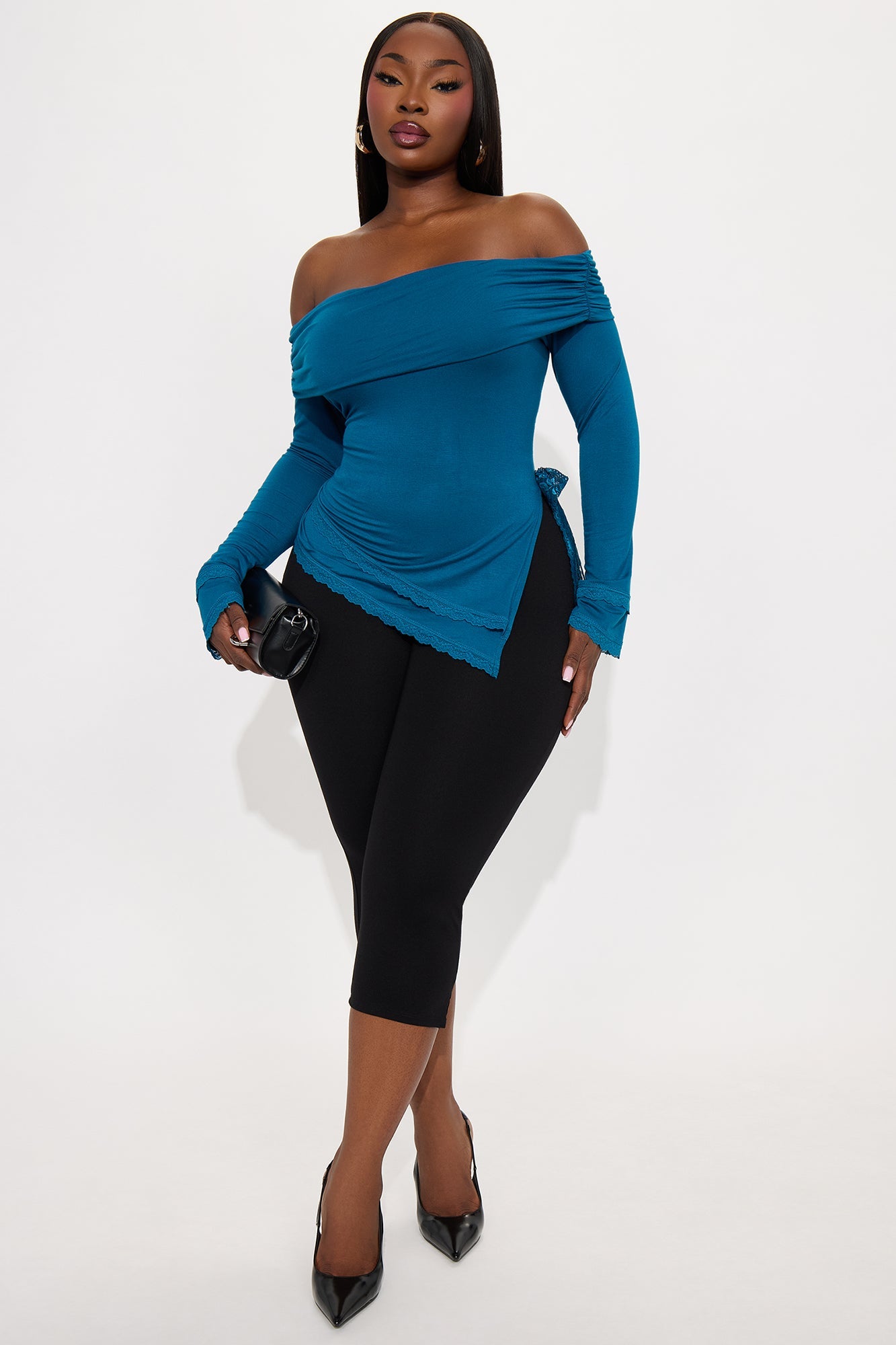 Minnie Asymmetrical Off Shoulder Top - Teal
