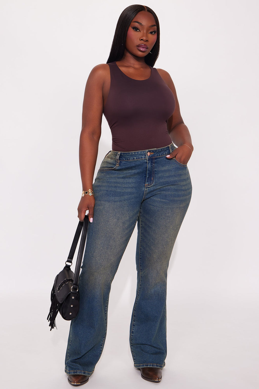 Country Soul Lace Up Flare Jeans - Vintage Wash