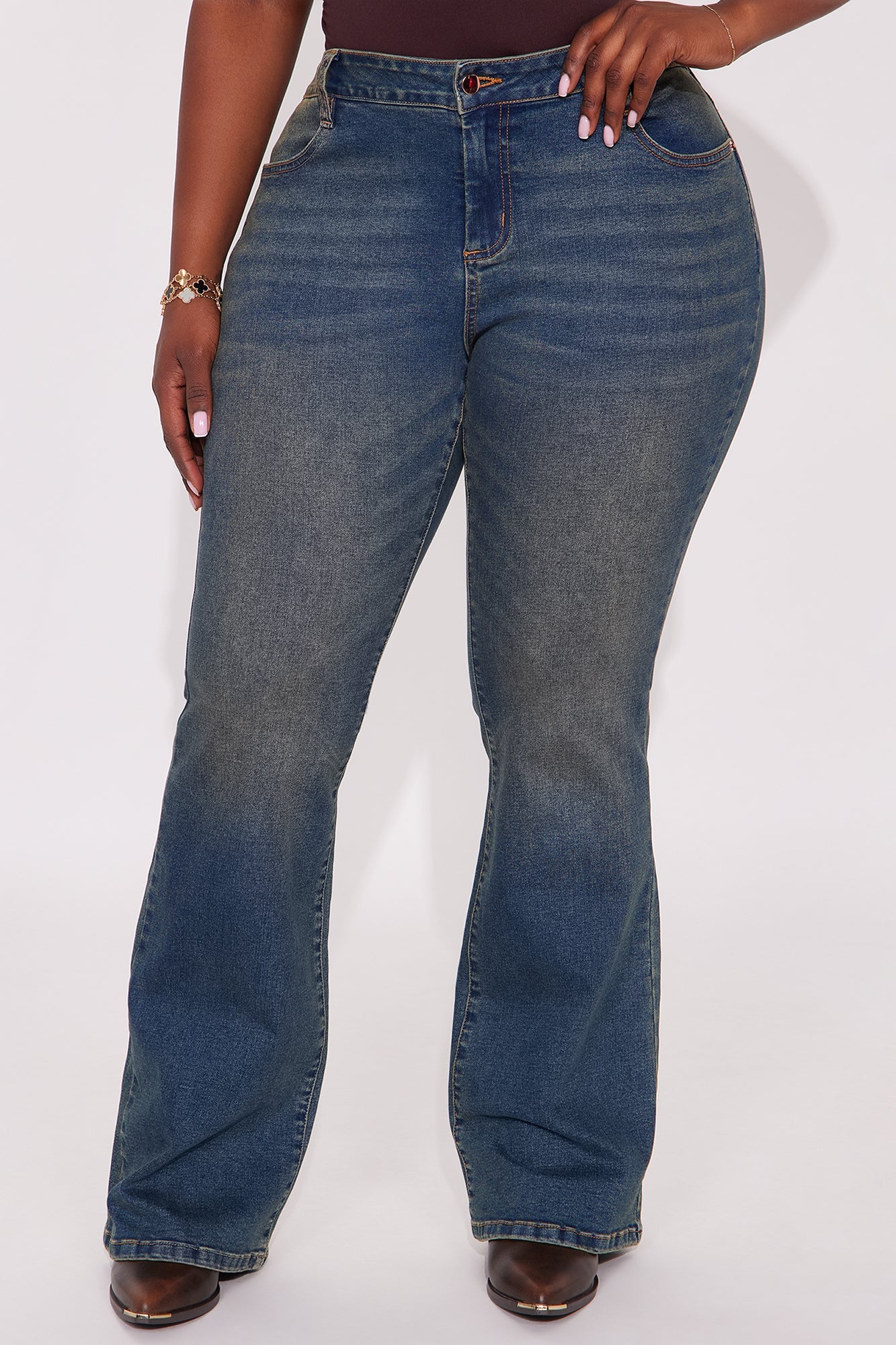 Country Soul Lace Up Flare Jeans - Vintage Wash