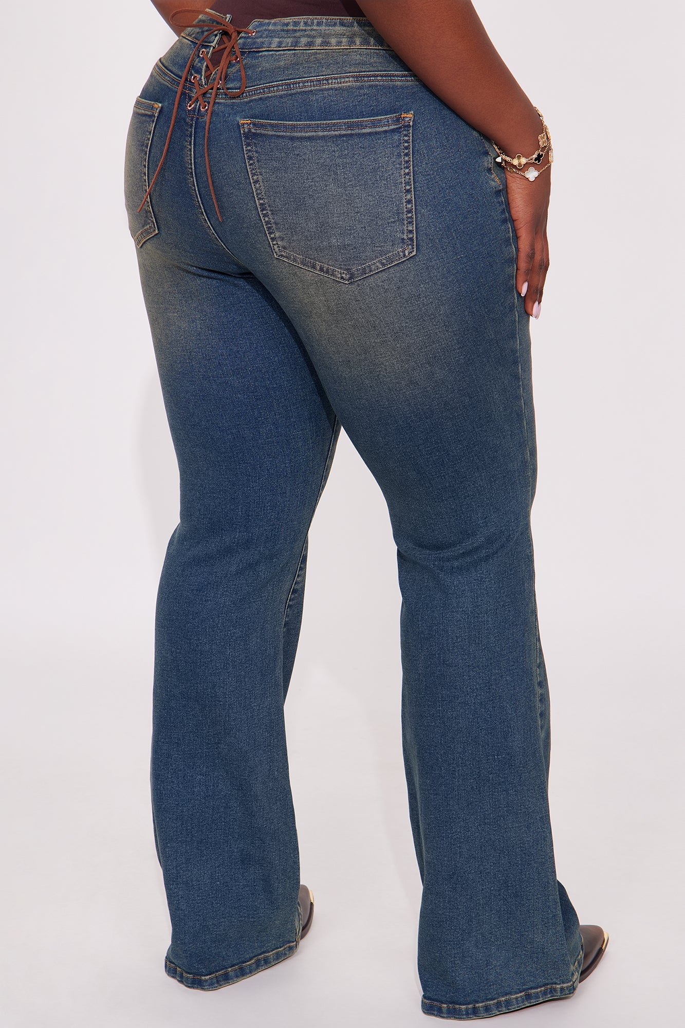 Country Soul Lace Up Flare Jeans - Vintage Wash