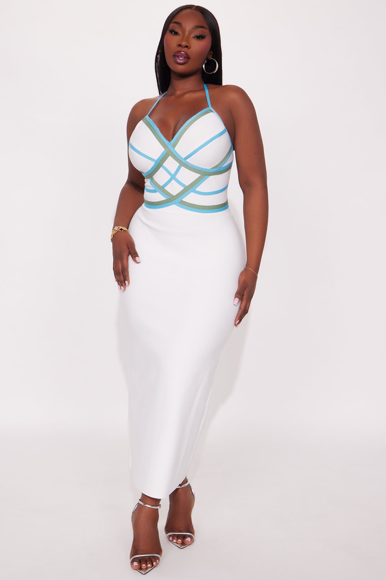 Curve Agenda Halter Bandage Mini Dress - White/combo