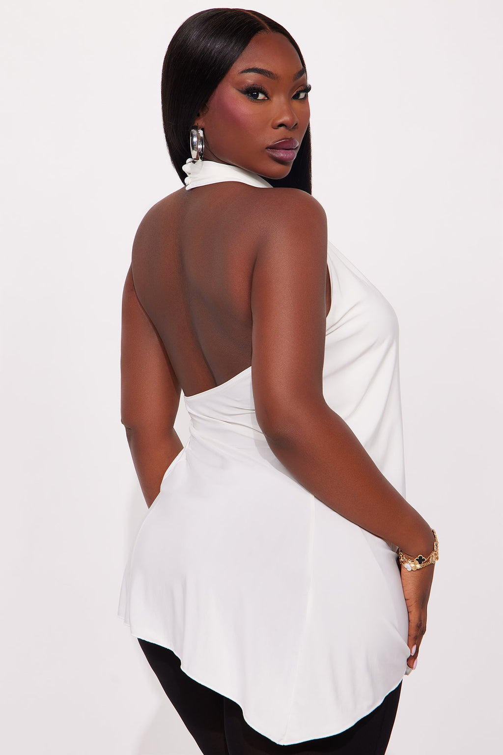 Cassia Mock Neck Halter Top - Ivory
