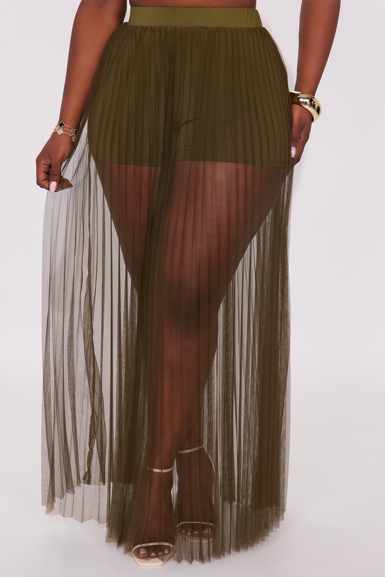 Grace Sheer Tulle Maxi Skirt - Olive