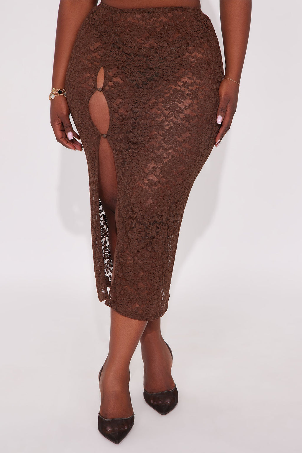 Lover Girl Era Lace Midi Skirt - Dark Brown