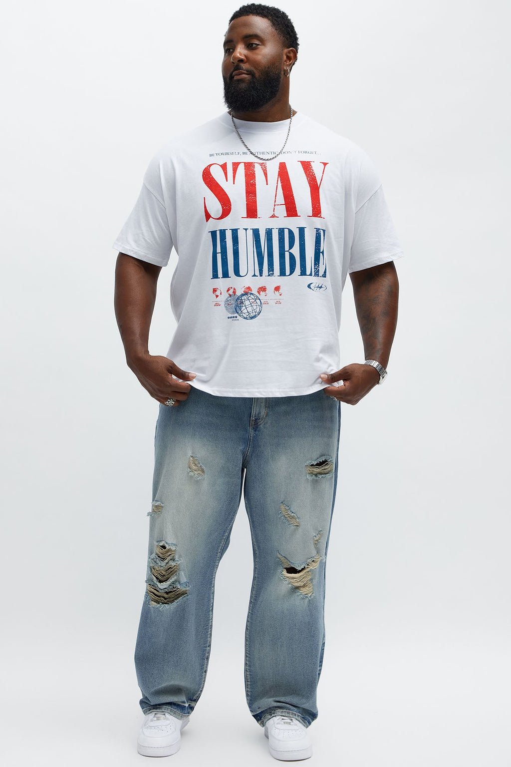 Stay Humble Oversized Short Sleeve Tee - White