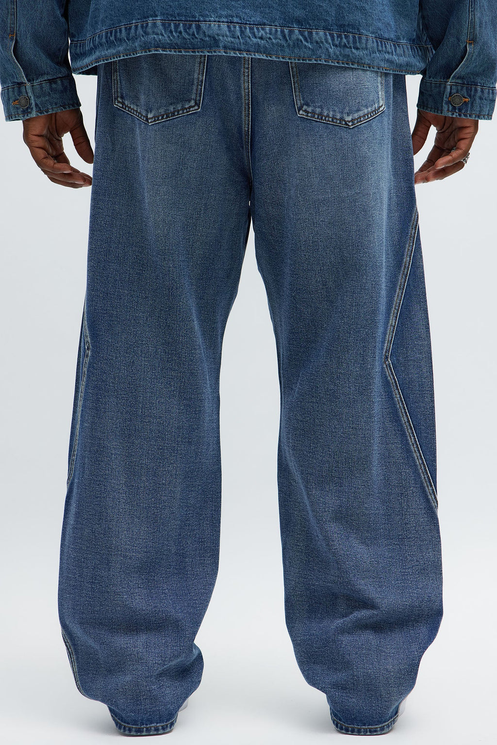 Baggy Faded Paneled Jeans - Medium Blue Wash