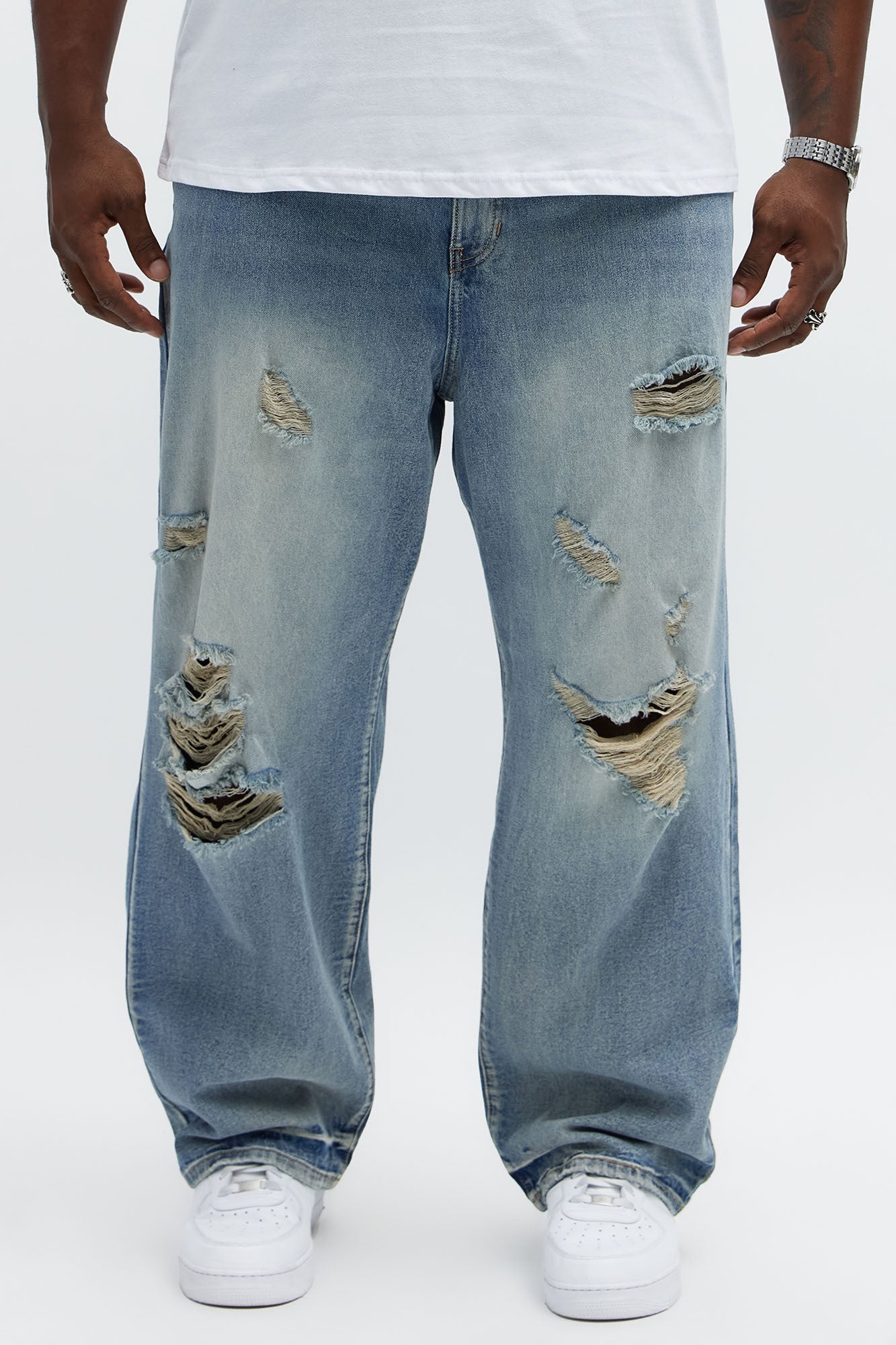 Baggy Wish You Could Distressed Jeans - Medium Blue Wash