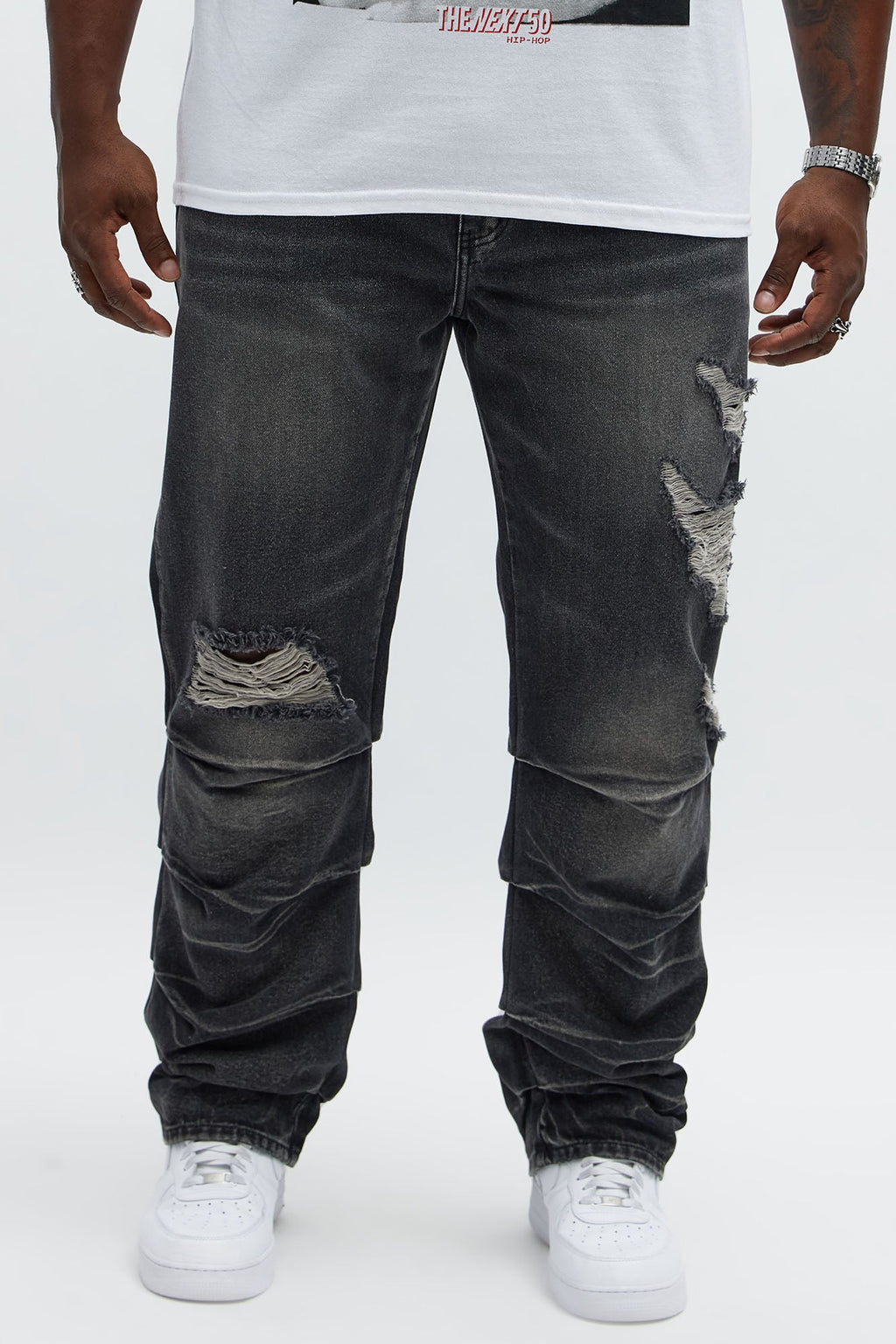 Straight Down The Street Ripped Jeans - Black Wash