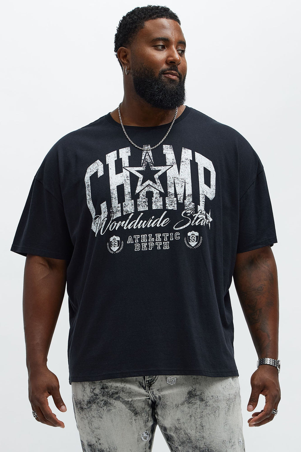 Champ Worldwide Star Oversized Short Sleeve Tee - Black