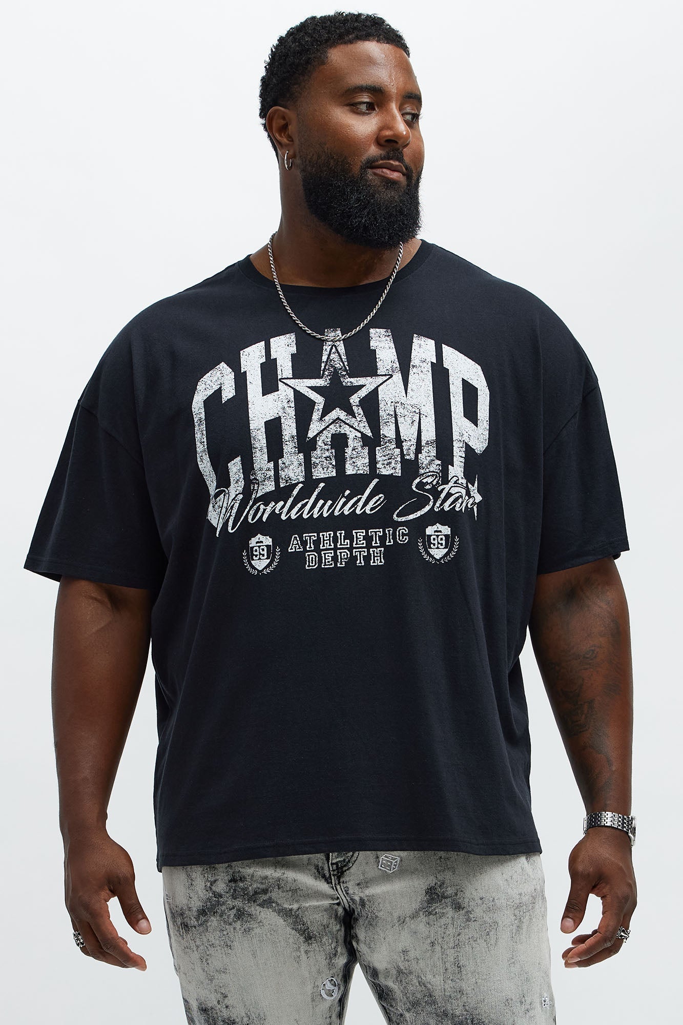 Champ Worldwide Star Oversized Short Sleeve Tee - Black