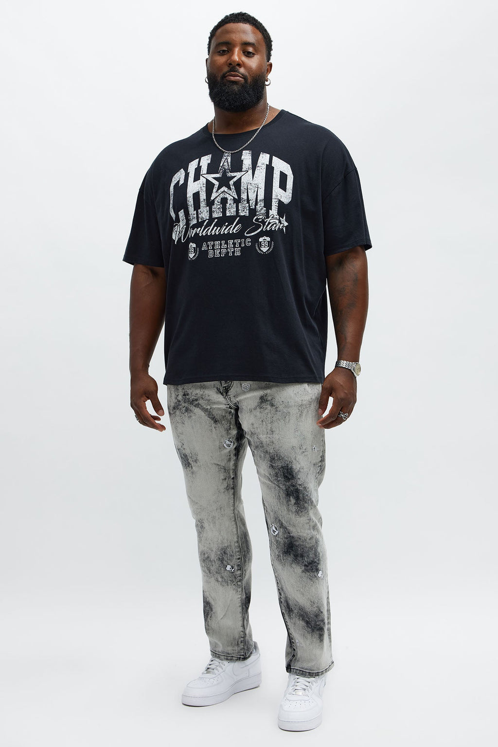 Skinny Fade Embroidered Bleached Jeans - Black/Smoke
