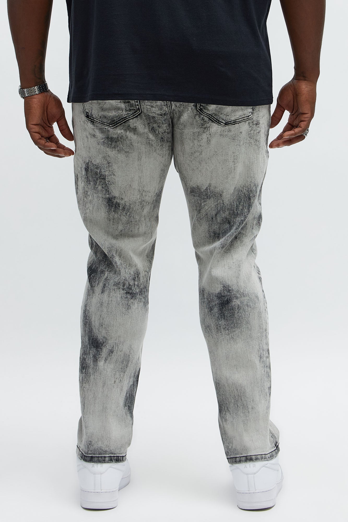 Skinny Fade Embroidered Bleached Jeans - Black/Smoke