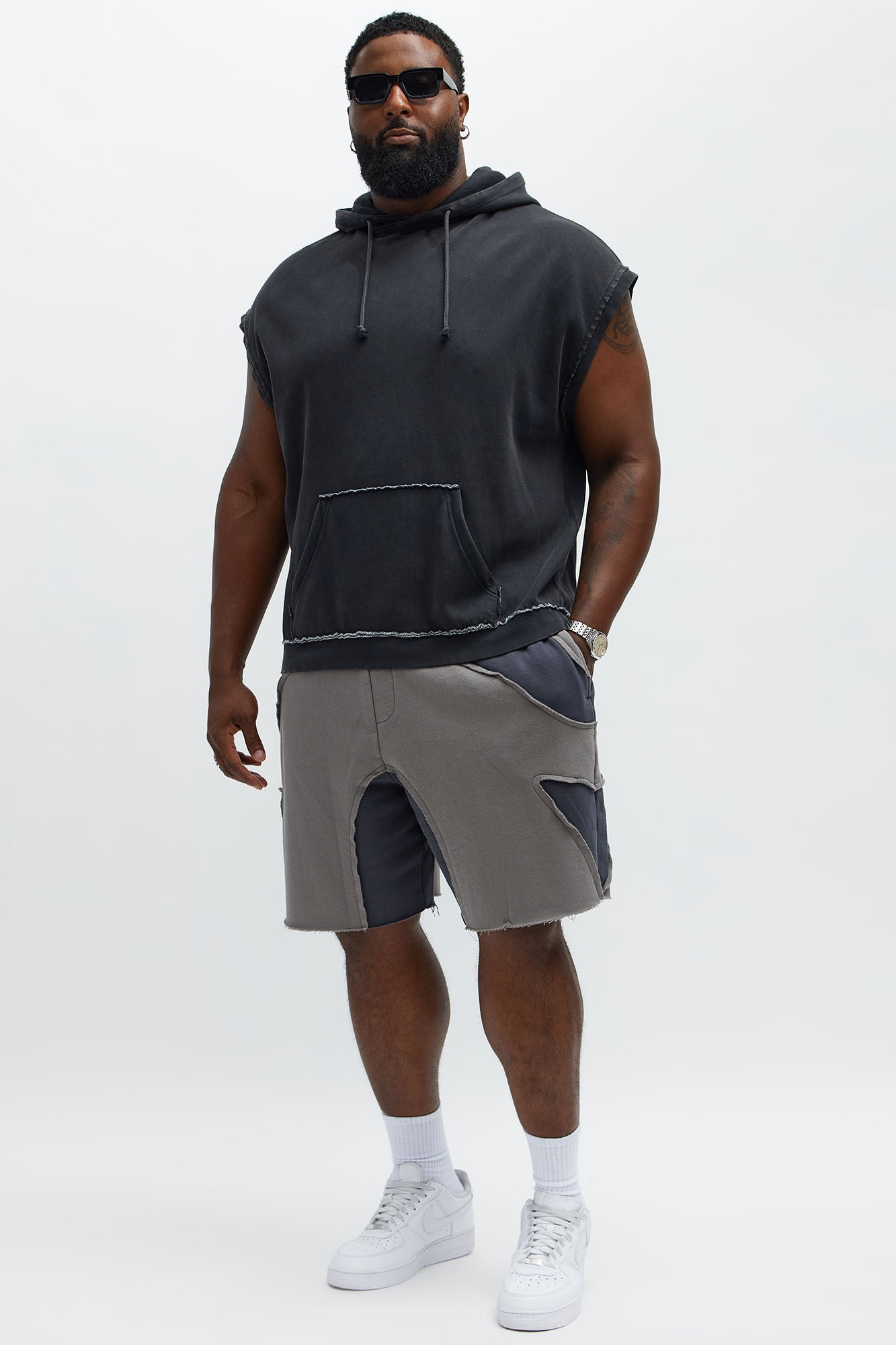 Patchwork Baggy Sweatshort - Grey