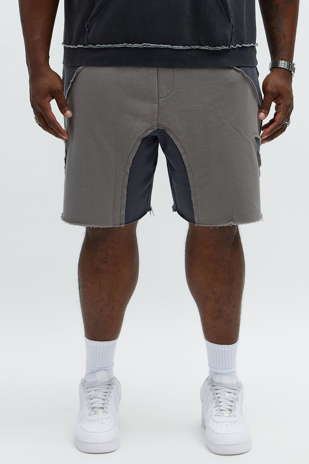 Patchwork Baggy Sweatshort - Grey