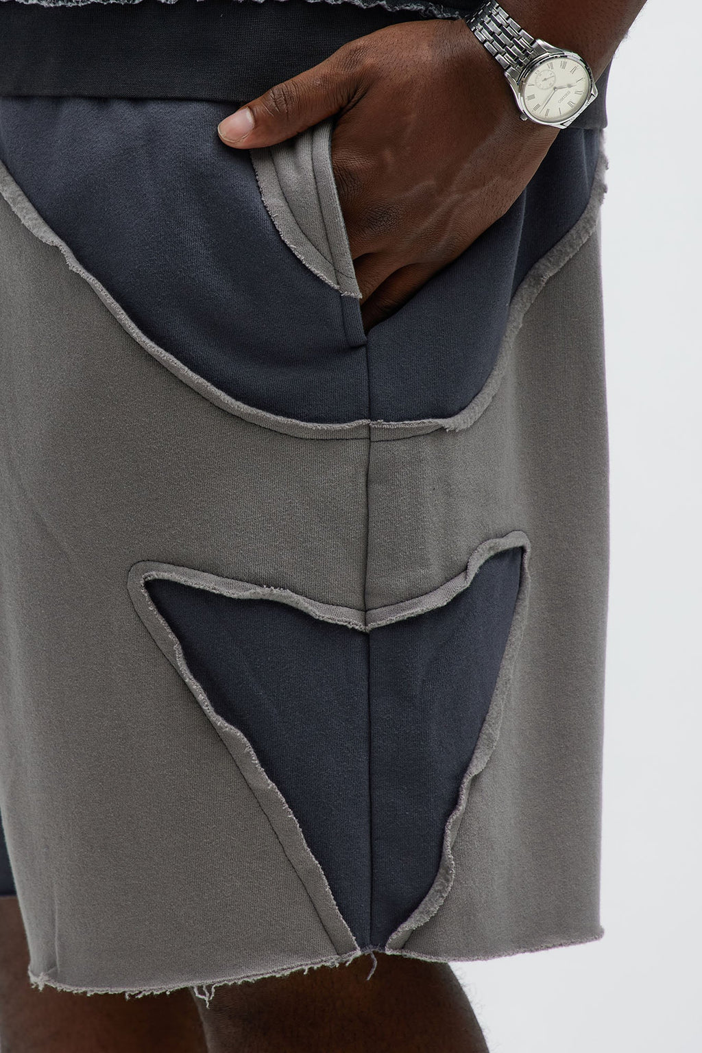 Patchwork Baggy Sweatshort - Grey