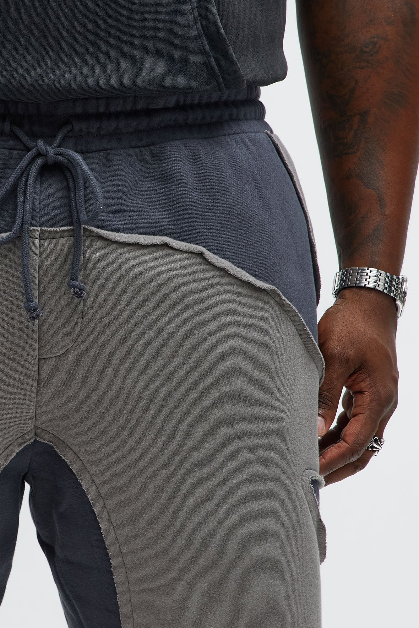 Patchwork Baggy Sweatshort - Grey