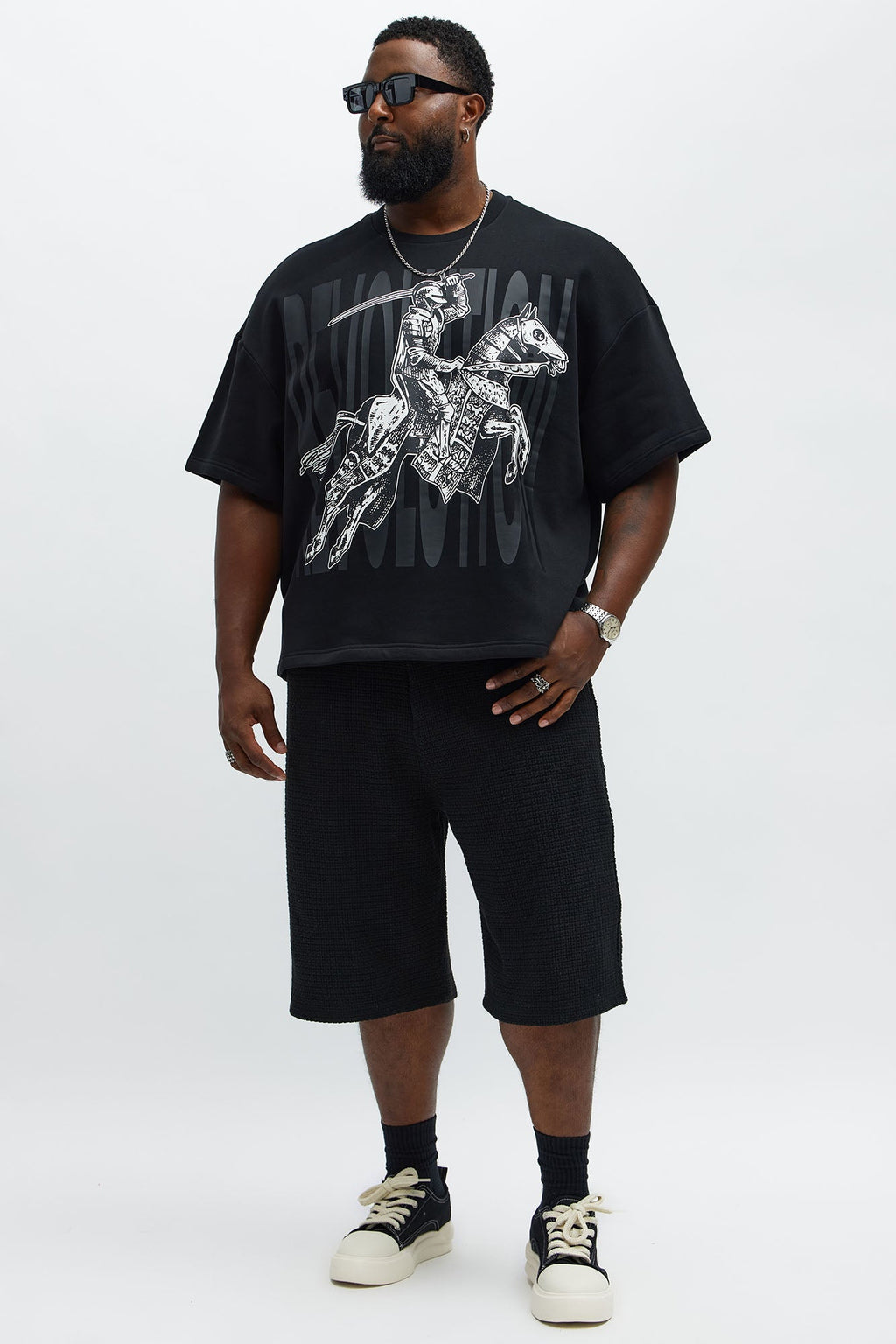 Tyson Oversized Crusader Printed Short Sleeve Tee - Black