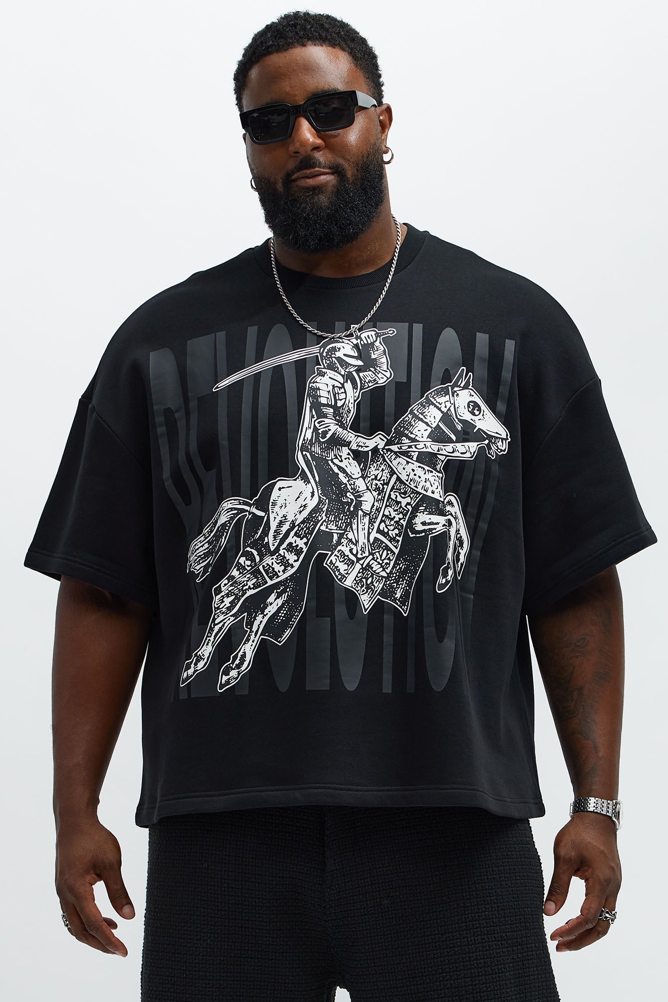 Tyson Oversized Crusader Printed Short Sleeve Tee - Black