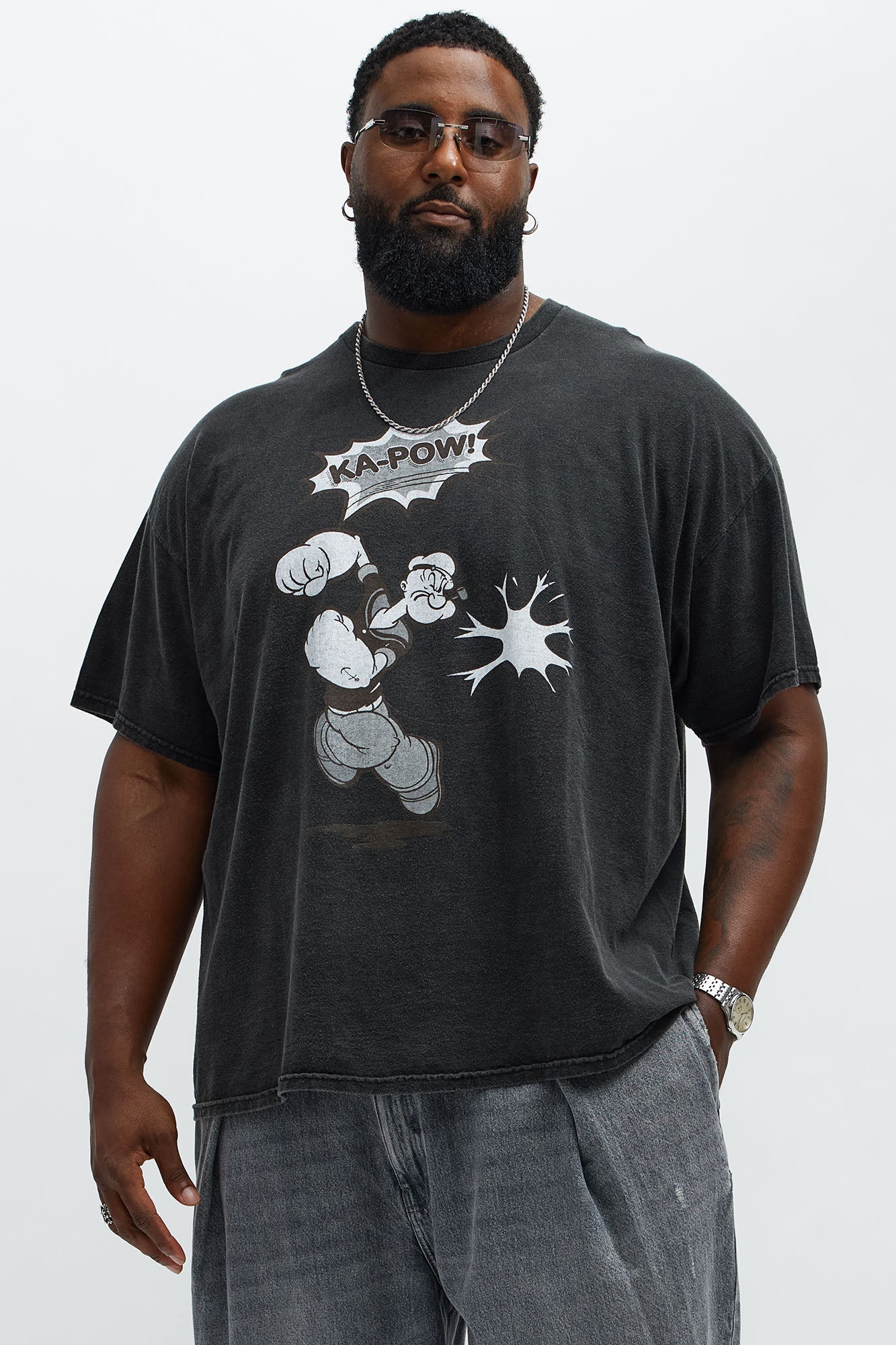 Popeye The Knock-Out Man Short Sleeve Tee - Black Wash