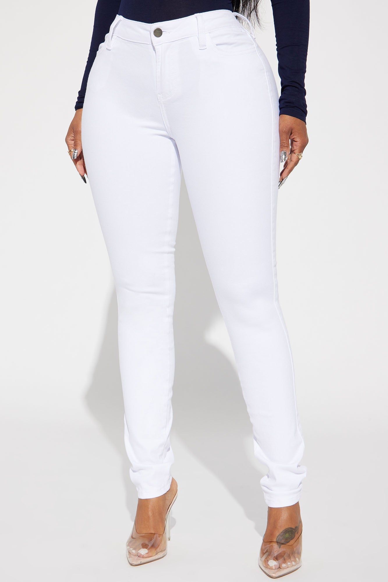Classic Mid Rise Skinny Jeans - White