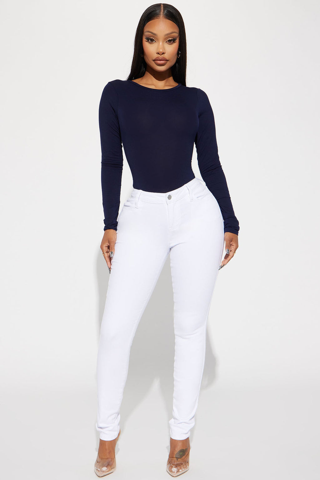 Classic Mid Rise Skinny Jeans - White
