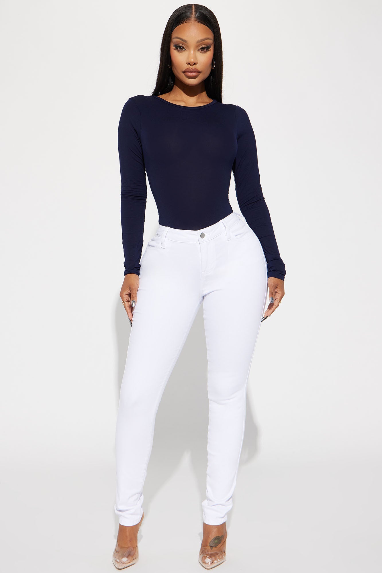 Classic Mid Rise Skinny Jeans - White